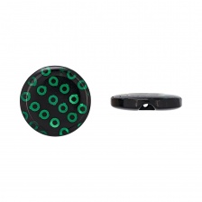 Пуговица пластиковая на полуножке, размер 24L, черная основа с зелеными пайетками