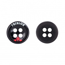 Пуговица пластиковая на четыре прокола, размер 18L, цвет черный/малиновый