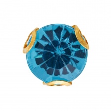 Стразы пришивные акриловые в цапах, форма круг, цвет золото+темно-голубой, диаметр 7 мм, 720 шт/уп.