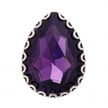 Стразы пришивные, стеклянные в оправе, форма капля, цвет серебро+фиолетовый, размер 13х18 мм