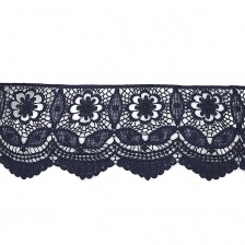 Кружево ажурное, красивая цветочная гирлянда с причудливым узором и резным краем, ширина 105 мм, цвет темно-синий, намотка 15 ярдов
