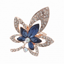 Брошь металлическая со стразами, застежка булавка, цвет золото+белый+синий, размер 38х48 мм