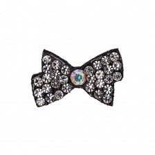 Аппликация "Бантик" из страз, на фетровой основе, размер 20 мм х 13 мм, цвет черный, стразы белые и радужные