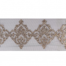 Кружево на черной сетке с золотым глиттером, ширина 135 мм, намотка 15 ярдов