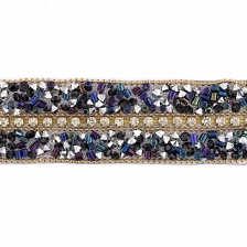 Лента декоративная с бисером и стразами на термоклеевой основе, ширина 25 мм, намотка 5 Y 