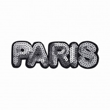 Термоаппликация "PARIS" с пайетками, размер 145х45 мм, цвет серебряный/основа черная