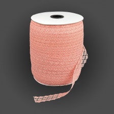 Кружево на сетке с цветочным рисунком, цвет персиковый (№1), ширина 25 мм, намотка 300 ярдов