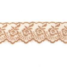Кружево декоративное, нежная вышивка на тонкой капроновой основе, ширина 40 мм, цвет горчичный (67), намотка 10 ярдов 