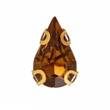 Стразы пришивные акриловые в цапах, форма капля, цвет золото+коричневый, размер 6х10мм, 200 шт/уп