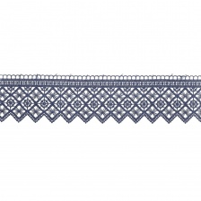 Кружево ажурное, тонкая красивая гирлянда с геометрическим узором и резным краем, ширина 75 мм, цвет темно-синий, намотка 15 ярдов