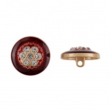 Пуговица металлическая  на ножке, размер 34 L, цвет бордовый+белые стразы