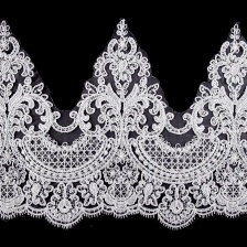 Кружево гипюр с пайетками, ширина 280 мм, цвет сияющий белый, намотка 10 ярдов