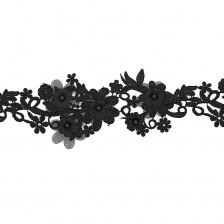 Кружево "Цветочное", воздушная цветочная гирлянда с бусиной в центре каждого цветка, ширина 85 мм, намотка 10 ярдов, цвет черный