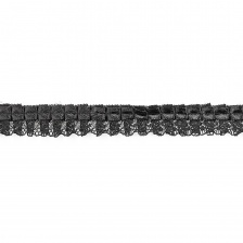 Сборка из тонкого кружева, отделанная атласной лентой, цвет черный, ширина 20 мм, намотка 15 ярдов 