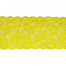 Кружево эластичное, ширина 150 мм, цвет лимонный, намотка 15 ярдов, материал лайкра 