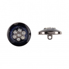 Пуговица металлическая  на ножке, размер 28 L, цвет темно-синий+белые стразы