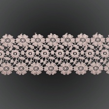 Кружево ажурное с нежным цветочным орнаментом, ширина 75 мм, цвет грязно-розовый, намотка 15 ярдов