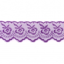Кружево декоративное, нежная вышивка на тонкой капроновой основе, ширина 40 мм, цвет фиолетовый (29), намотка 10 ярдов 