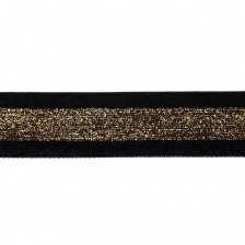 Лента бархатная с люрексом, ширина 25 мм, цвет черный+золотой, намотка 25 ярдов