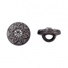 Пуговица пластиковая на ножке, круглая, цвет темный никель, белая страза в центре, размер 18L