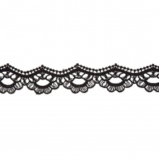Нежное ажурное кружево с волнистыми краями, ширина 25 мм, цвет черный, намотка 15 ярдов