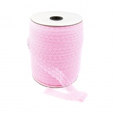 Кружево на сетке с цветочным рисунком, цвет розовый (№3), ширина 25 мм, намотка 300 ярдов