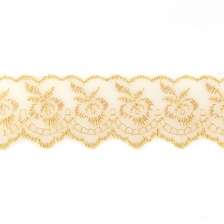 Кружево декоративное, нежная вышивка на тонкой капроновой основе, ширина 40 мм, цвет св. горчичный (156), намотка 10 ярдов