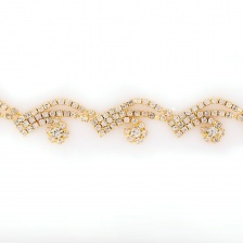 Цепочка декоративная металлическая золотого цвета со стеклянными белыми стразами, ширина 20 мм, намотка 5 ярдов
