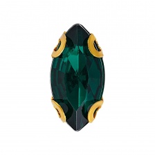Стразы пришивные акриловые в цапах, форма лодочка, цвет золото+темно-зеленый, размер 5х10 мм, 200 шт/уп.