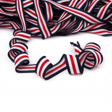 Тесьма трикотажная (лампасная), ширина 25 мм, цвет темно-синий/белый/красный, намотка 70 метров 