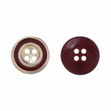 Пуговица пластиковая на четыре прокола, золотая/бордовая, 24L