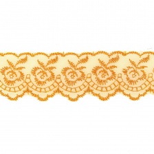 Кружево декоративное, нежная вышивка на тонкой капроновой основе, ширина 40 мм, цвет желтый (157), намотка 10 Y