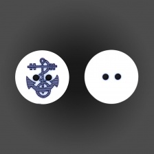 Пуговица пластиковая на два прокола, белая с темно-синим, 32L