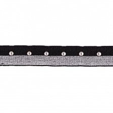 Резинка декоративная с клепками, ширина 20 мм, цвет черный+серебро, намотка 15 ярдов