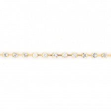 Цепочка декоративная металлическая золотого цвета с белыми стеклянными стразами, ширина 4 мм, рулон 10 ярдов