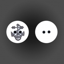 Пуговица пластиковая на два прокола, белая с черным, 24L