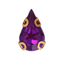 Стразы пришивные акриловые в цапах, форма капля, цвет золото+фиолетовый, размер 6х10мм, 200 шт/уп.