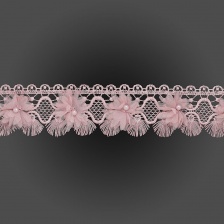 Кружево ажурное с цветочной отделкой и бусинами, ширина 60 мм, цвет грязно-розовый, намотка 10 ярдов 