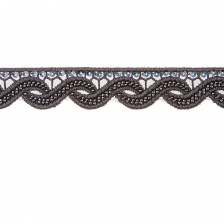 Кружево на сетке с отделкой пайетками и микробисером, нежное ажурное плетение, расшитое пайетками и микробисером по всей длине, ширина 30 мм, цвет черный, намотка 10 ярдов (C8)
