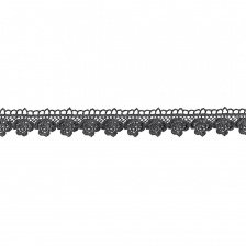 Кружево ажурное, нежная цветочная гирлянда с резными краями, ширина 30 мм, цвет черный, намотка 15 ярдов