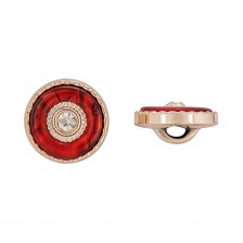 Пуговица пластиковая на ножке, круглая, цвет золотой+бордовый+белая страза, размер 28L