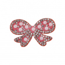 Аппликация "Бантик" из страз на фетровой основе, размер 40 мм х 25 мм, цвет розовый + белые стразы и бусины