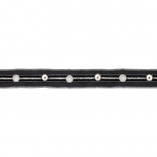 Декоративная тесьма с люверсами и стразами,  цвет черный, ширина 25 мм, намотка 15 ярдов