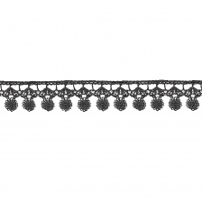 Кружево ажурное, нежная тонкая цветочная гирлянда с резным краем, ширина 20 мм, цвет черный, намотка 15 ярдов