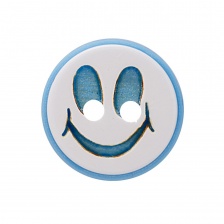 Пуговица пластиковая на два прокола "Смайлик", размер 20L, цвет голубой