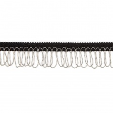 Декоративная тесьма с  бахромой отделочная, ширина 40 мм, цвет черный+цепочка цвет никель, намотка 25 ярдов