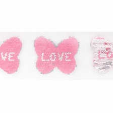 Аппликация на сетке из пайеток "Бабочка", размер 85 х 80 мм,цвет розовый+серебряный, рулон 82 шт.