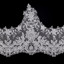 Кружево гипюр с пайетками, ширина 350 мм, цвет сияющий белый, намотка 10 ярдов