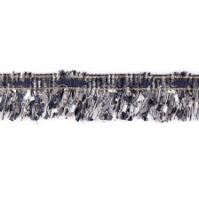 Декоративная тесьма букле с бахромой, отделана золотым люрексом, цвет серый, ширина 35 мм, намотка 45 ярдов