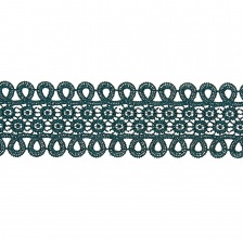 Кружево ажурное, нежная цветочная гирлянда с резным краем в виде петелек, ширина  60 мм, цвет темно-зеленый, намотка 10 ярдов